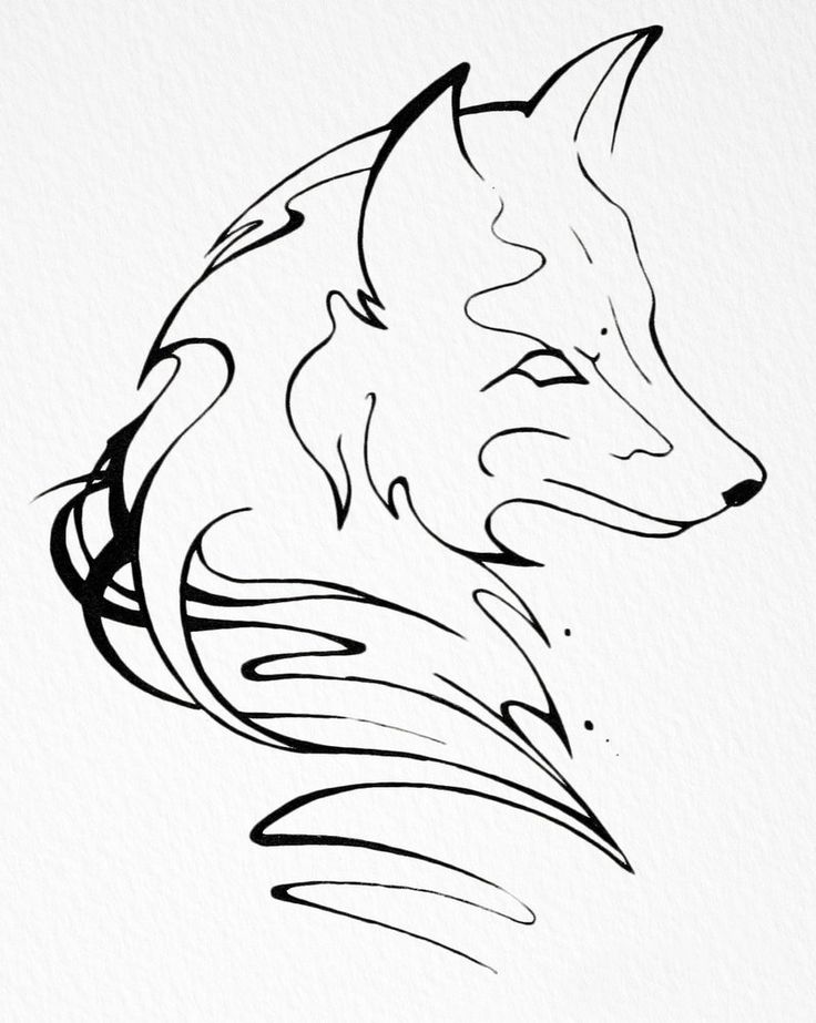 a black and white drawing of a fox's head with lines coming out of it