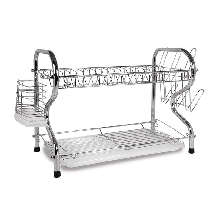 two tiered dish rack with wheels