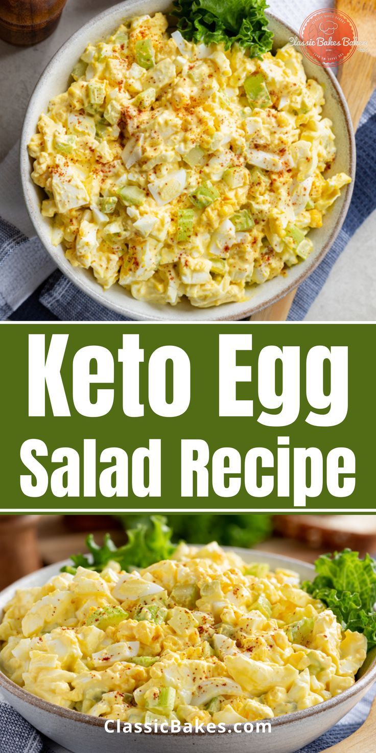 keto egg salad recipe with broccoli in a bowl and on the side