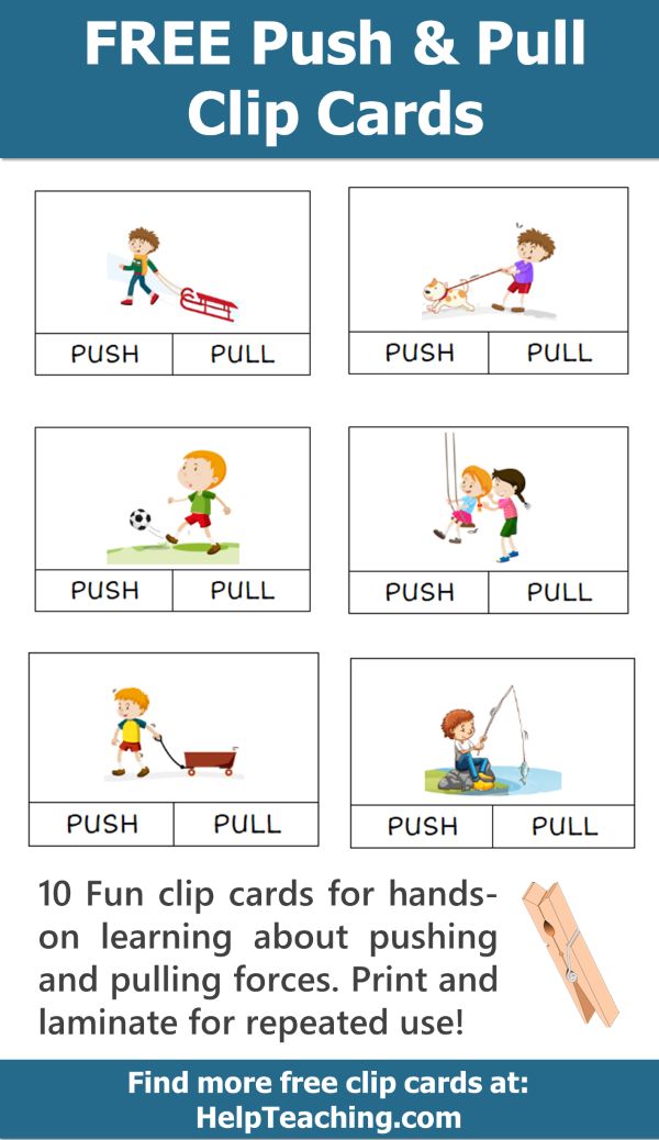 the free push and pull clip cards for kids to learn how to play with them