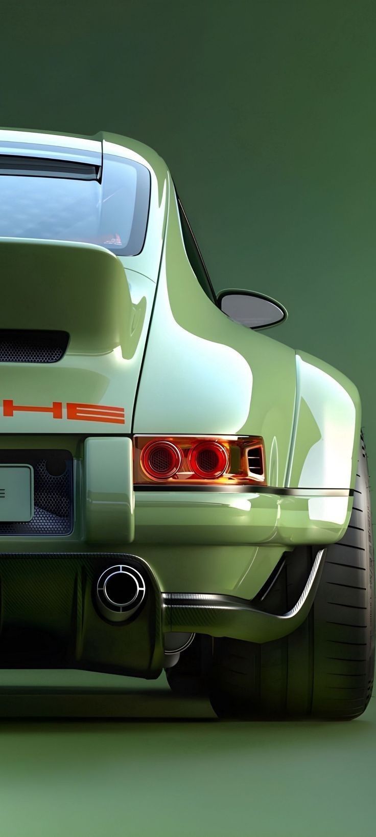 the rear end of a green sports car