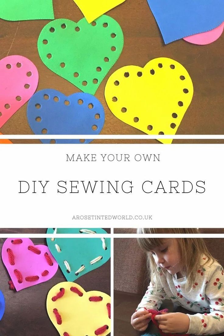 kids are making heart shaped paper crafts with the words make your own diy sewing cards