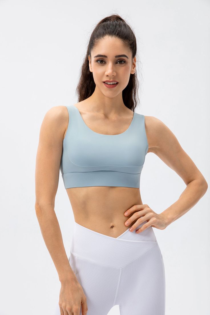 80% Nylon. 20% Spandex Soft. comfortable. skin friendly 4-way stretch. breathable and sweat-wicking Classic U-shape neckline Crisscross straps that offer intricate detailing to your look Featuring non-removable pads for built-in comfort and support Perfect for both sports activities and daily life Versatile High Stretch Sports Bra With Built-in Padding, High Stretch Tops With Built-in Padding For Pilates, Sleeveless Moisture-wicking Sports Bra, Functional Tops With Built-in Padding And 4-way Stretch, Solid Tops With Built-in Padding And 4-way Stretch, Seamless Sports Bra With Wide Straps For Gym, Wide Straps Seamless Sports Bra For Gym, Seamless 4-way Stretch Sports Bra For Training, 4-way Stretch Sports Bra With Built-in Bra For Training