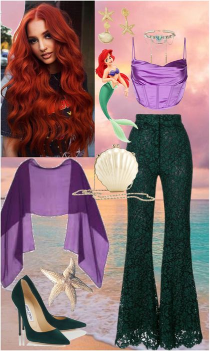 the little mermaid is wearing purple and green