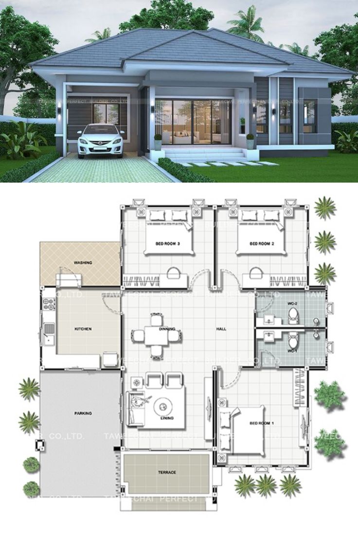 two story house plans with three bedroom and one bathroom in the middle, an open floor plan