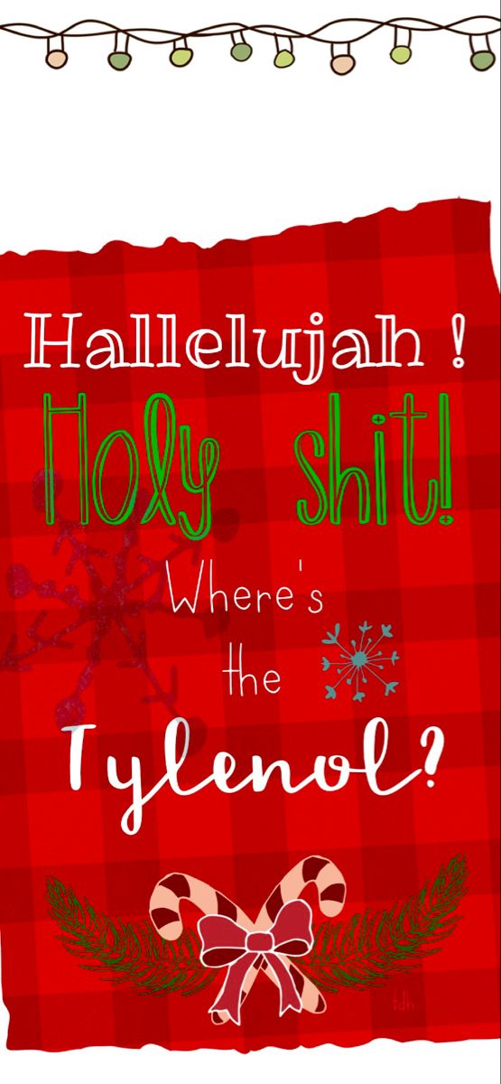 a red and green christmas card with the words holly shitt, where's the tyeleo?