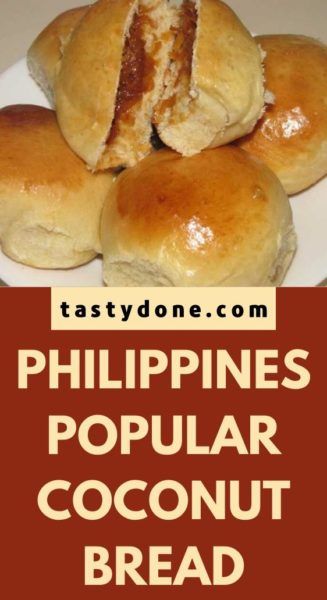 some bread rolls on a plate with the words philippiness popular coconut bread buns