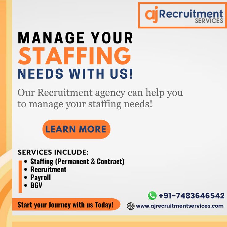 an advertisement for a staffing company with the words, manage your staffing needs with us