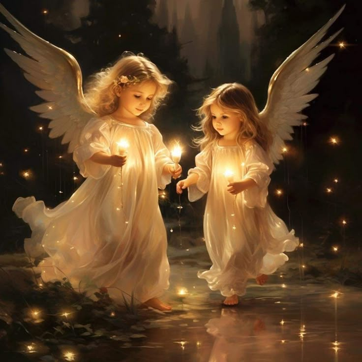 two little angels holding candles in their hands