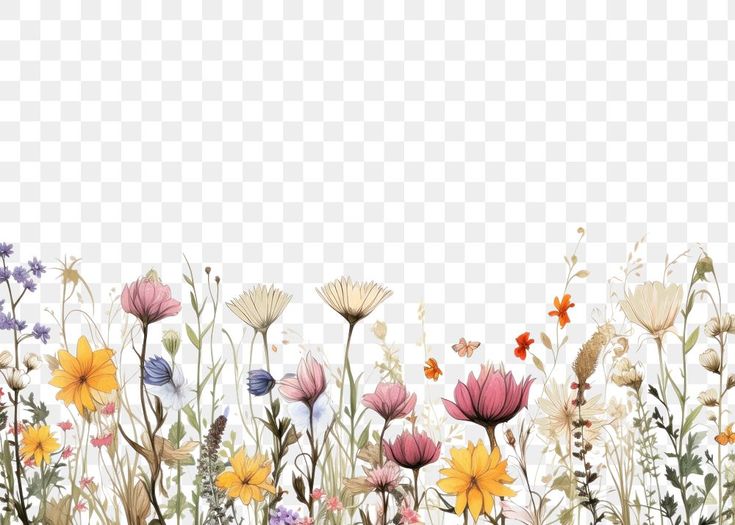 an image of flowers and grass on a transparent background, hd png clipart