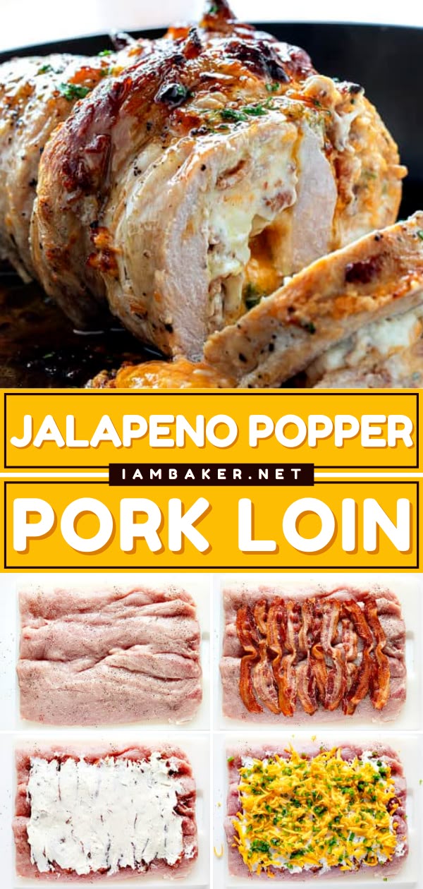 the cover of jalapeno popper pork loin is shown with different ingredients