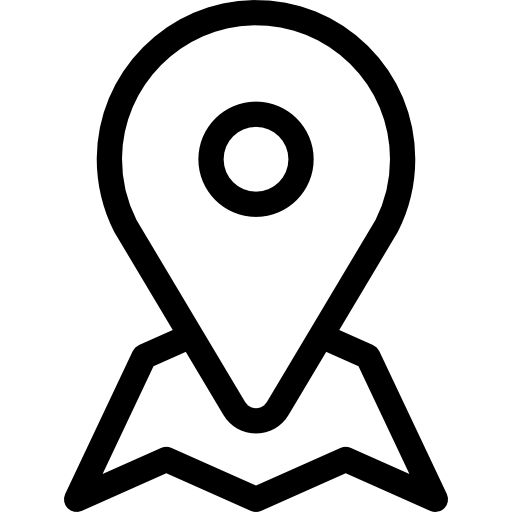 a black and white image of a pin on a map pointer with an arrow pointing to the right