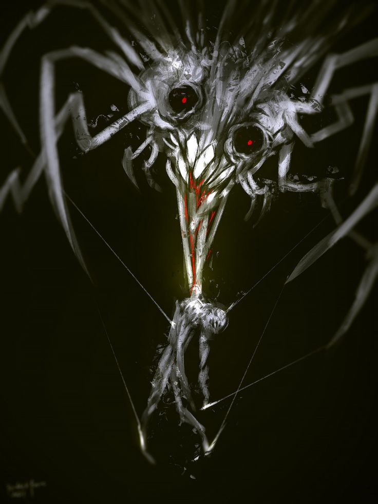 a creepy looking creature with red eyes in the dark