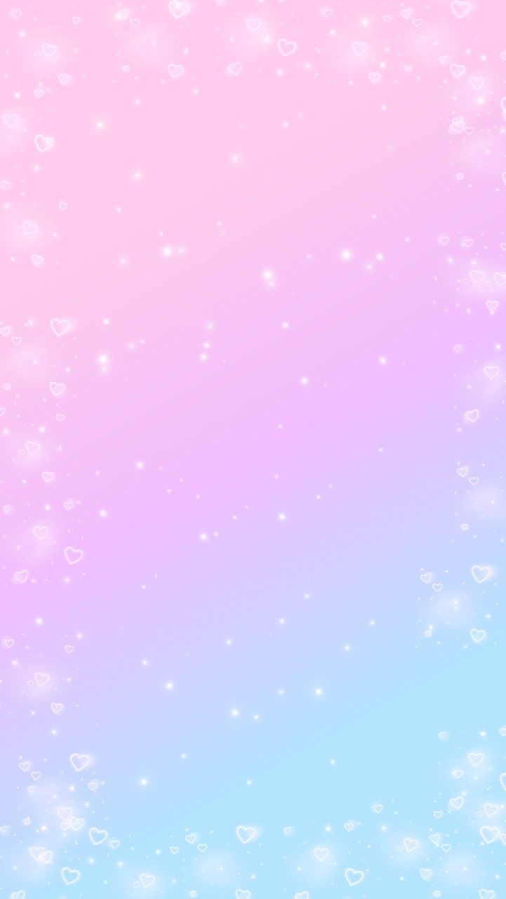 a pink and blue background with hearts on the bottom right corner, as well as bubbles in the middle