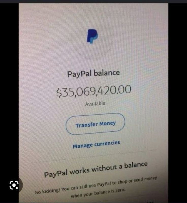 a screen shot of the paypal balance page