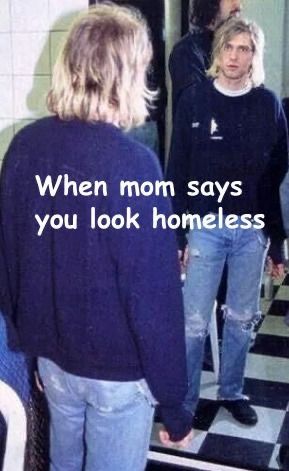 two women standing in front of a mirror with the caption when mom says you look homeless