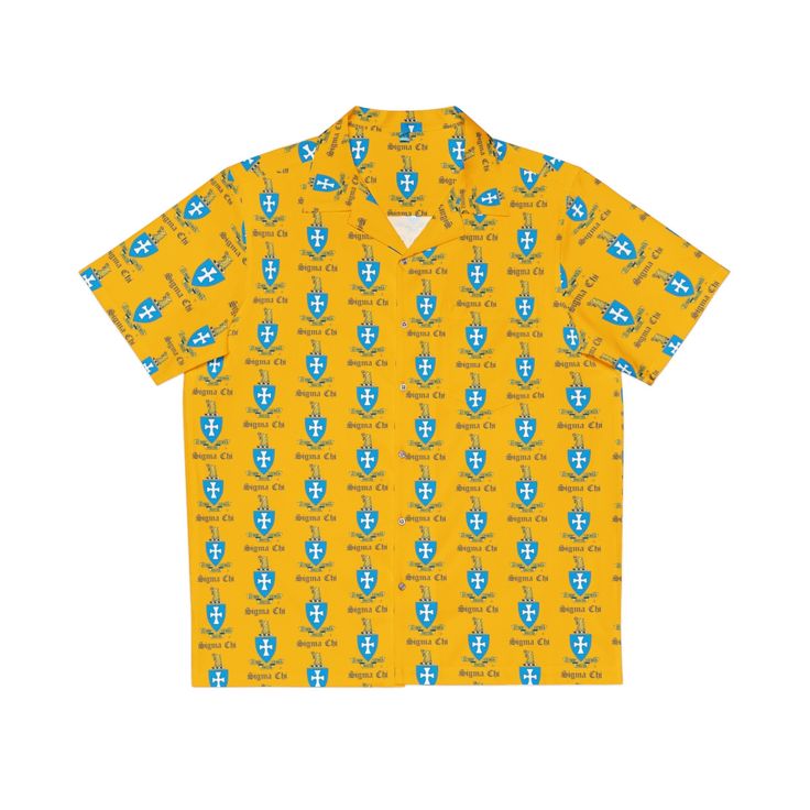 Nothing says "I love summer" like a Sigma Chi Hawaiian shirt, and now, you can make this iconic garment even better by adding your own art to it. Made to have a boxy fit and a notch lapel collar that are perfect for any laidback scenario, these shirts come with a handy chest pocket and a 95% polyester and 5% spandex fabric for silky comfort. Choose between black or white buttons & customize it to taste. .: Material: 95% polyester, 5% spandex .: Sewn-in label .: Medium fabric (7.23 oz/y Vacation Graphic Print Collared T-shirt, Summer Printed T-shirt With Camp Collar, Vacation V-neck Shirt With Graphic Print, Summer Cotton Short Sleeve Shirt With Lapel Collar, Summer Polo Collar Top With Graphic Print, Graphic Print Polo Collar Top For Summer, Summer Graphic Print Top With Polo Collar, Summer V-neck Shirt With Graphic Print, Summer Cotton Tops With Lapel Collar