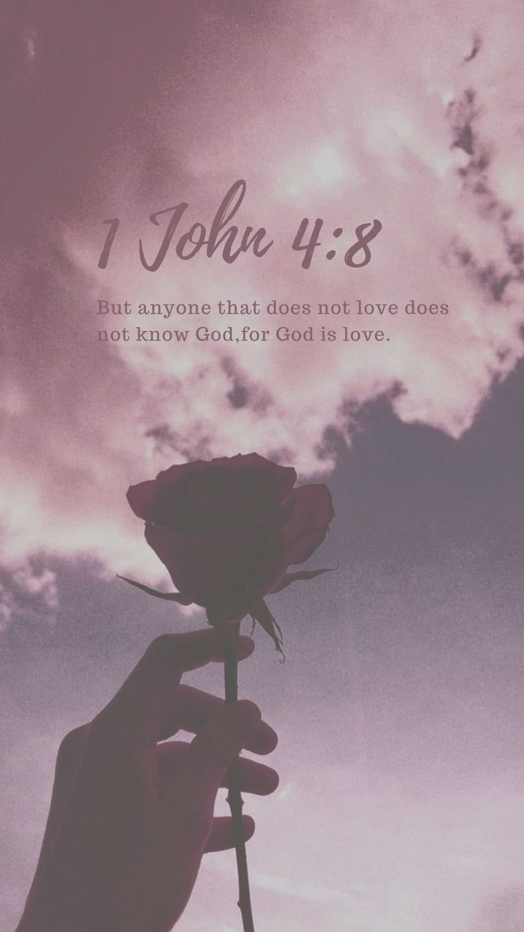 a person holding a rose in their hand with the sky and clouds behind them that reads, 1 john 4 8 but anyone that does not love dogs or for god is love