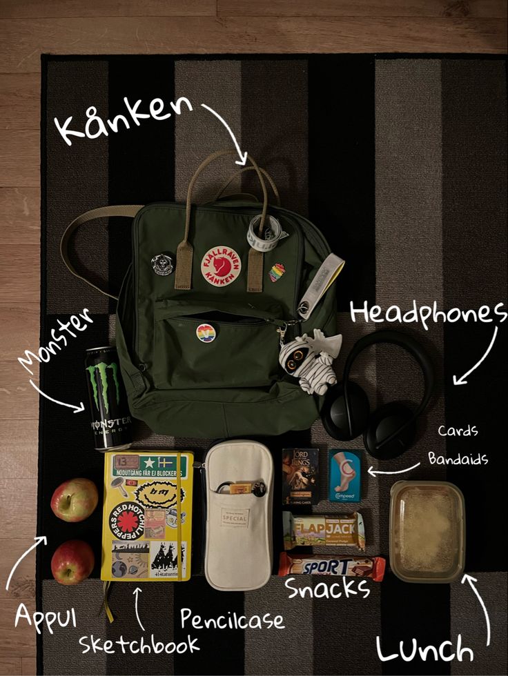 Bag Essentials School, Goblincore Grunge, Sport Snacks, Goblin Aesthetic, What's In My Backpack, Everyday Bag Essentials, Aesthetic Forest, School Bag Essentials, Aesthetic Backpack