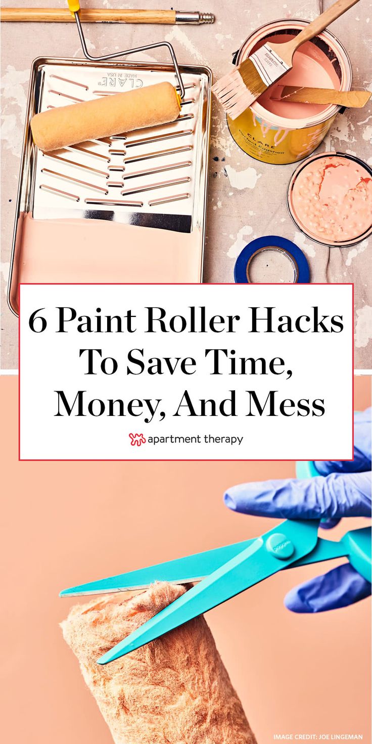 some tools are on top of a table with text that reads 6 paint roller hacks to save time, money, and mess