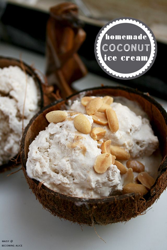 coconut ice cream with almonds in a bowl