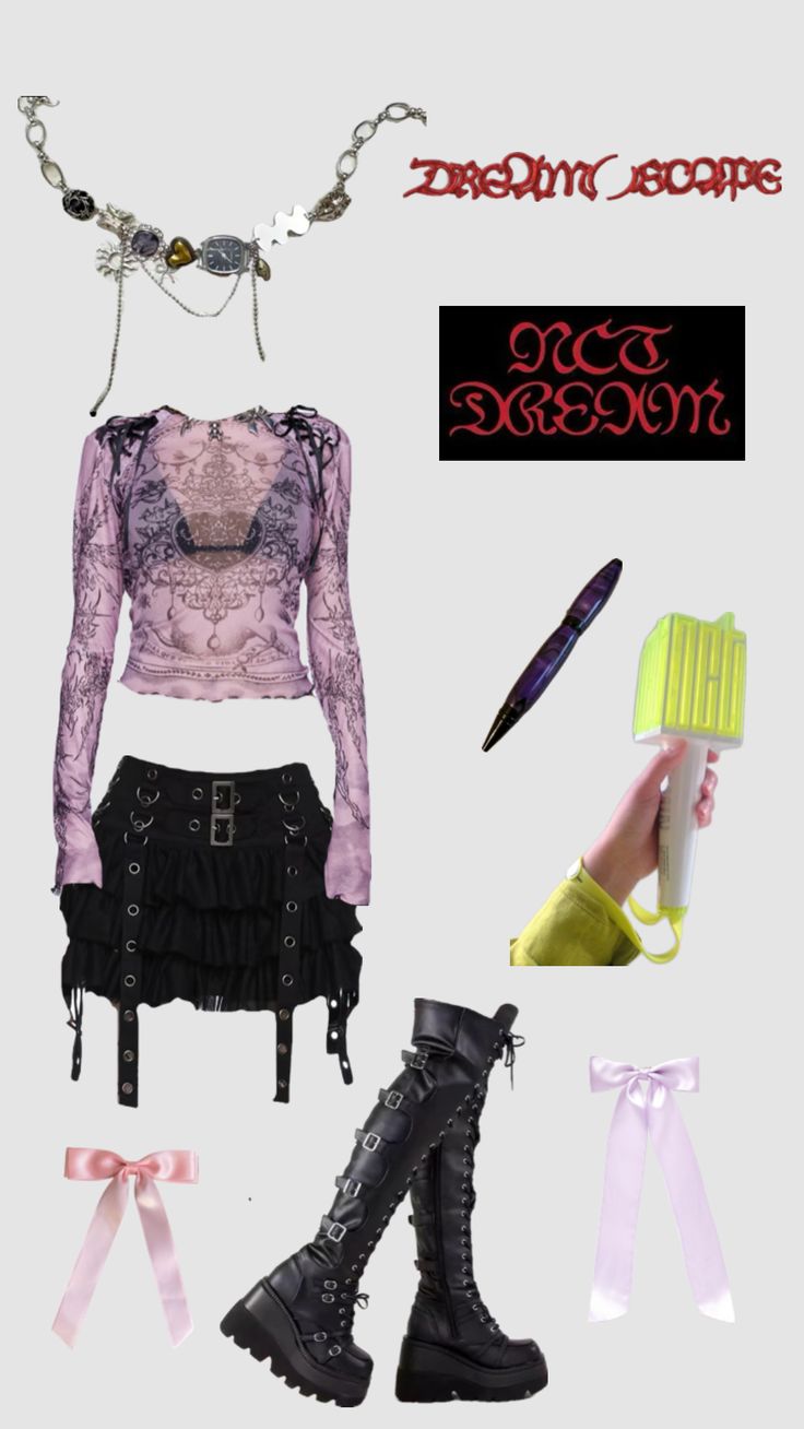 an image of a woman wearing goth clothes and accessories for her costume design project, including boots