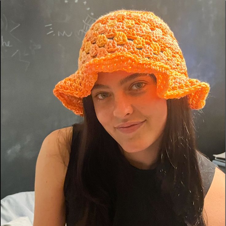 Handmade Orange Bucket Hat Cotton Blend Adjustable One Size Cloche Hat For Spring, Spring Beach Cloche Hat One Size, Summer Mini Hats Made Of Yarn, Trendy Handmade Hat, One Size, Trendy Handmade Hat One Size, Trendy Handmade Hats In One Size, Trendy Handmade One-size Hats, Handmade One Size Mini Hats For Summer, Adjustable Crochet Hat For Spring