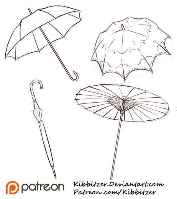 four different umbrellas are shown in this drawing