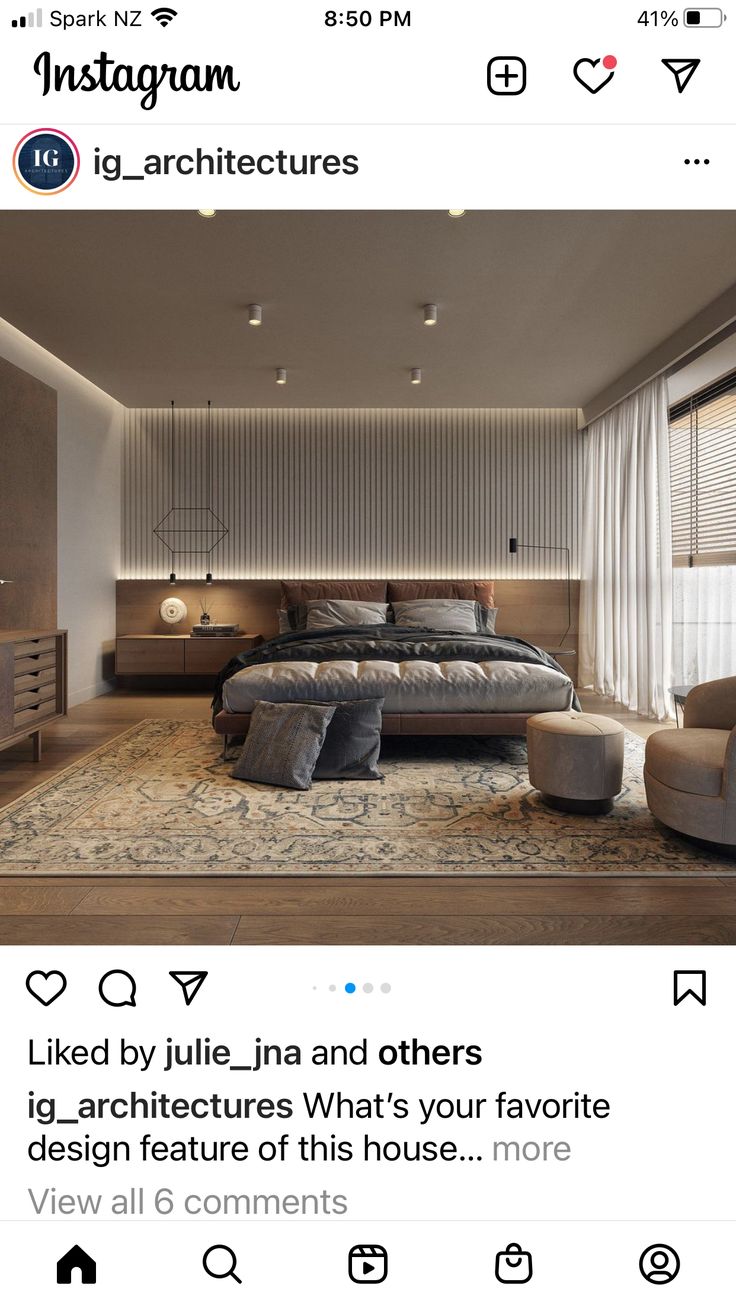 the instagram page shows an image of a bedroom with furniture and decor on it