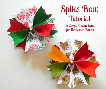 two colorful paper bows are shown on a white background with the words spike bow tutor written below