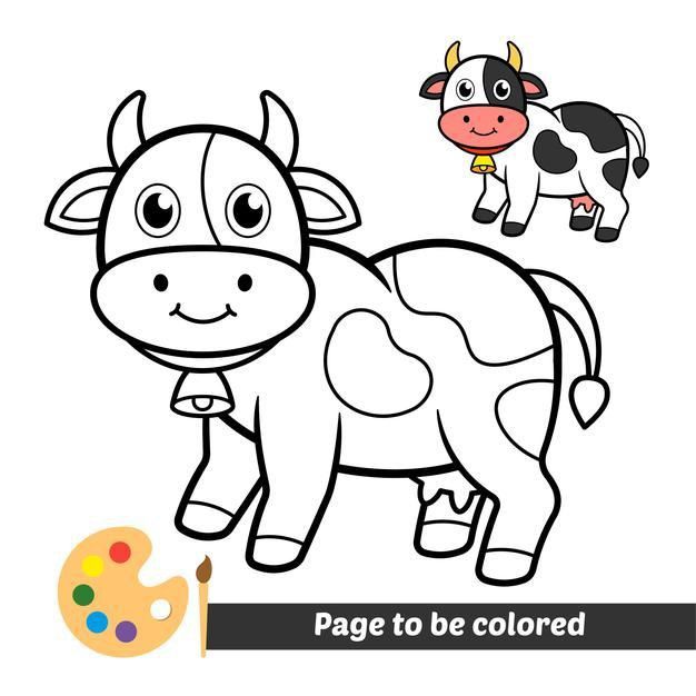 a cartoon cow is standing next to an artist's palette