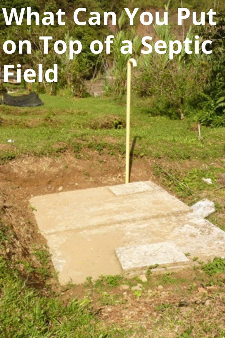 a field that has some dirt and grass in it with the words what can you put on top of a sepic field?