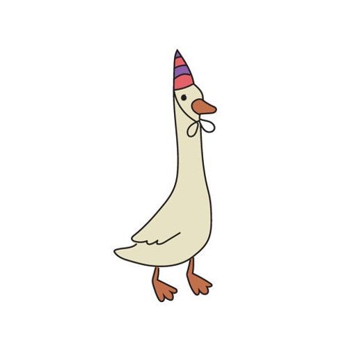 a cartoon duck wearing a party hat