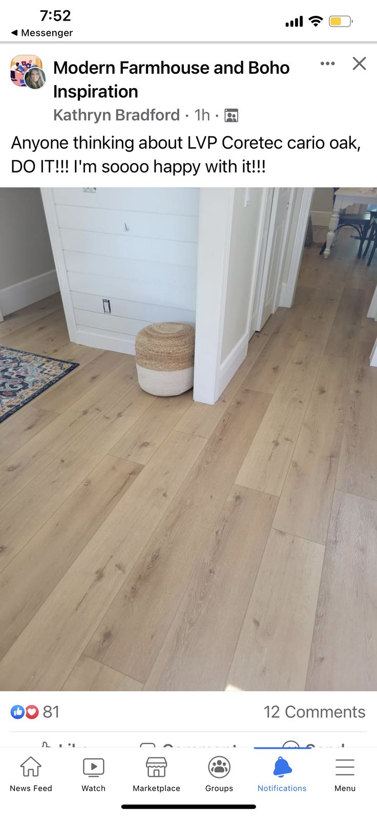 an instagramted photo of a hardwood floor with the caption'modern farmhouse and boho installation '