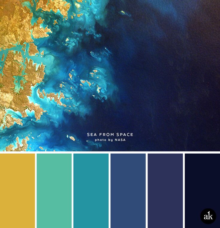 an aerial view of the ocean with blue and yellow colors in it, including sea from space