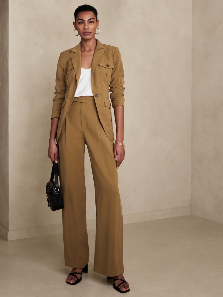 Drapey Wide-Leg Pant | Banana Republic Factory Wide-leg Work Pants With Patch Pockets, Fitted Cargo Pants With Hip Pockets For Work, Full Length Office Dress Pants With Pockets, Office Dress Pants With Pockets Full Length, Office Dress Pants With Pockets And Full Length, Utility Wide Leg Pants For Work, Office Full-length Dress Pants With Pockets, Classic Fitted Cargo Pants For Workwear, Fall Work Pants With Patch Pockets