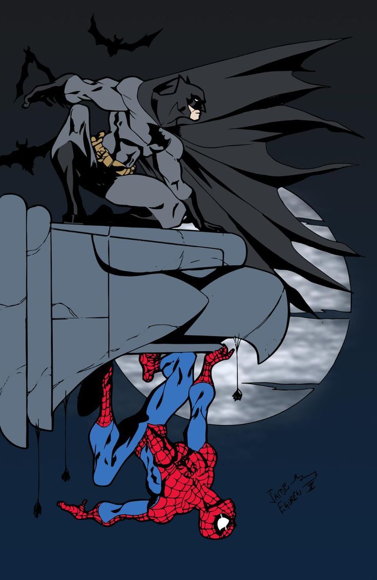 the spider - man and batman are sitting on top of each other