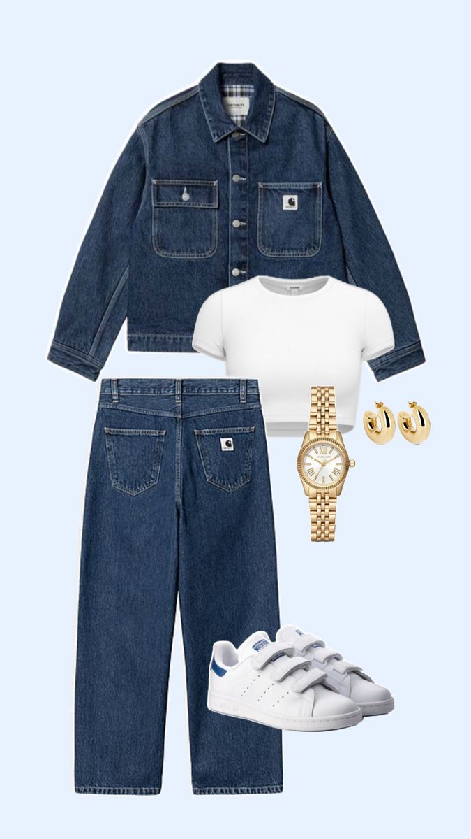 a women's outfit with jeans and sneakers