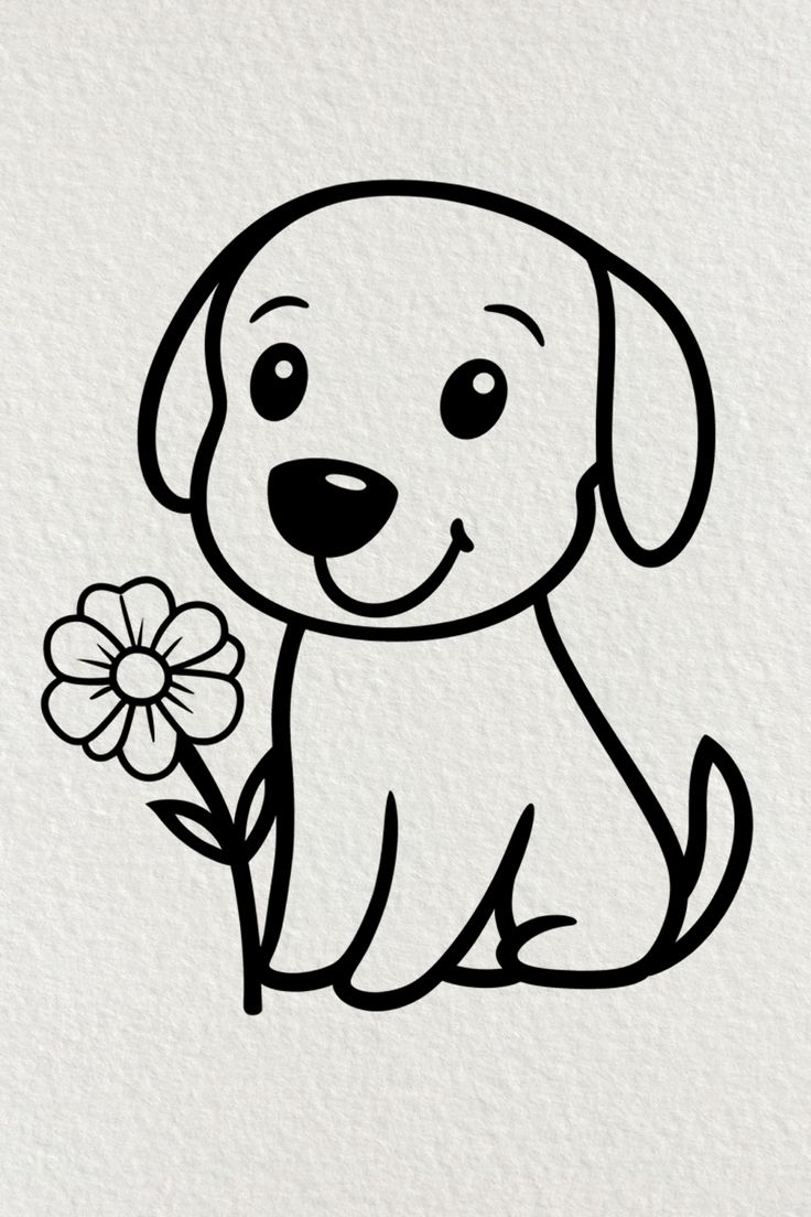 Cute Puppy Drawing Dog Easy Drawing, Art Drawings Sketches Creative, Dog Drawing, Art Drawings Sketches, Drawing Reference, Flower Drawing, Drawing Sketches, Easy Drawings, Cute Puppies