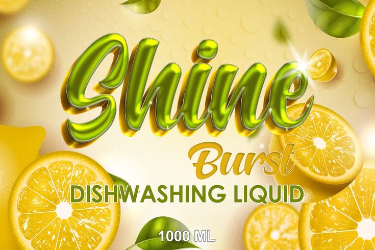 an advertisement with oranges and leaves on it for shine burst dishwashing liquid