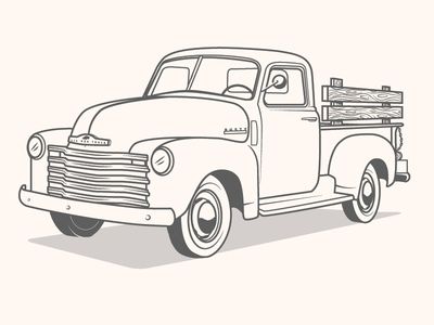 an old pick up truck is shown in black and white