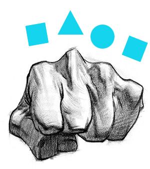 a black and white drawing of a rock with the word look above it in blue letters