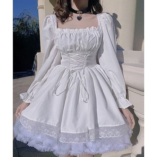 Oc Clothes, White Princess Dress, Dress Kawaii, Dress Korea, Gothic Chic, Gothic Clothes, Goth Dress, Girly Dresses, Lace Dress With Sleeves