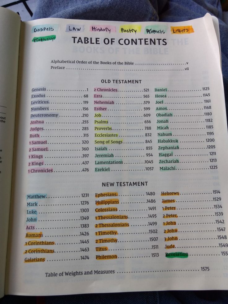 an open book showing the table of contents