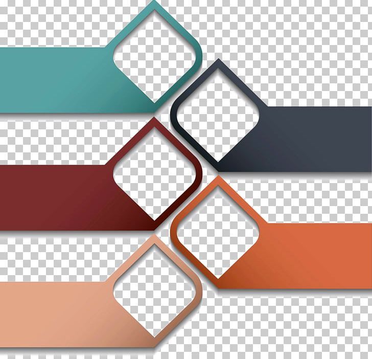 four different colored banners with squares and rectangles in the middle, on a transparent background