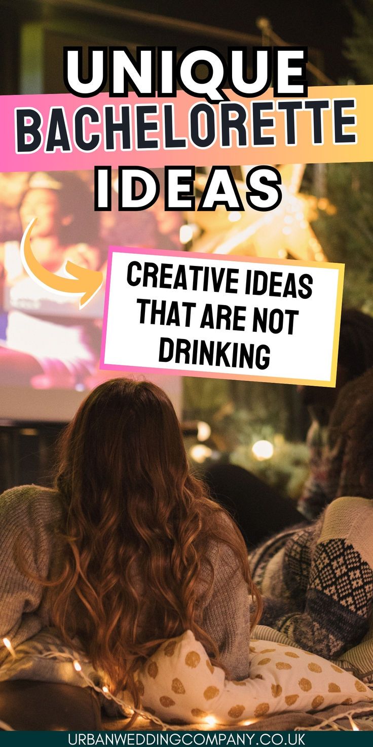 a woman sitting in front of a tv with the words unique bachelor ideas creative ideas that are not drinking