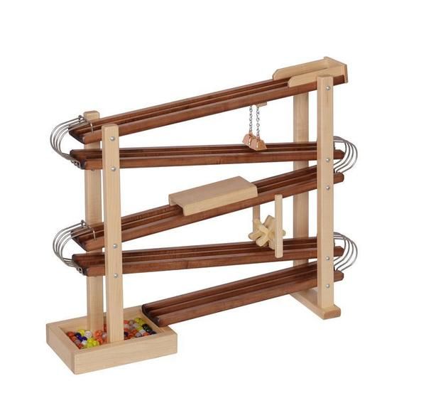 a wooden toy rack with several pieces of wood