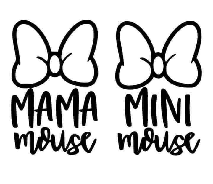 two stickers with the words mama and mouse in black ink on a white background