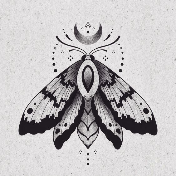 a black and white drawing of a butterfly with an crescent on it's wings