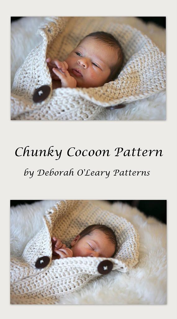 two photos of a baby wrapped in a blanket with the words chunky cocoon pattern